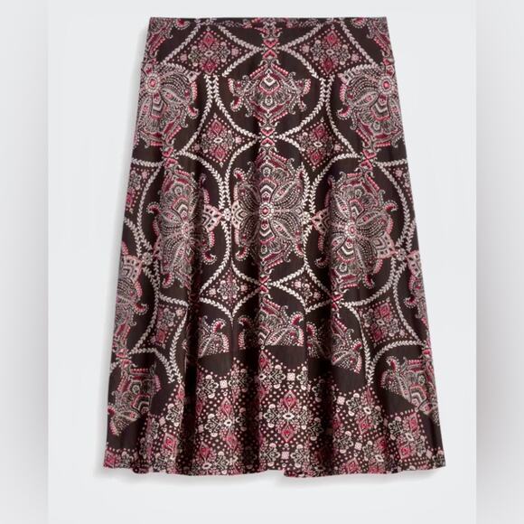 Reneec Flare A LIne Brown Orange Cream Paisley Skirt Fully Lined Banded Waist - Picture 16 of 16